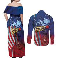 Veterans Day Military Never Forget Forever Honor Couples Matching Off Shoulder Maxi Dress and Long Sleeve Button Shirt - Wonder Print Shop