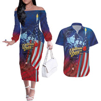 Veterans Day Military Never Forget Forever Honor Couples Matching Off The Shoulder Long Sleeve Dress and Hawaiian Shirt - Wonder Print Shop