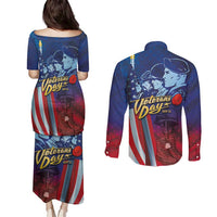 Veterans Day Military Never Forget Forever Honor Couples Matching Puletasi and Long Sleeve Button Shirt - Wonder Print Shop