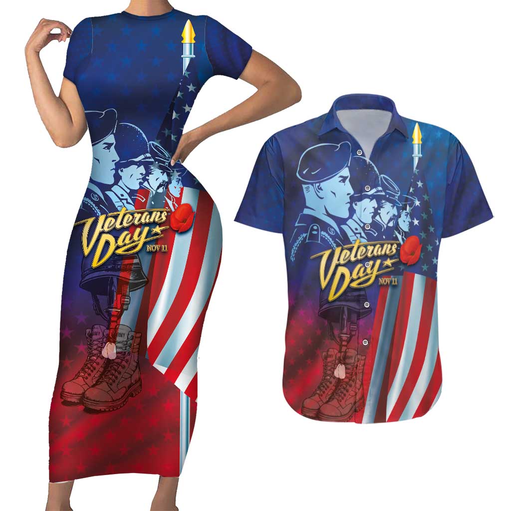 Veterans Day Military Never Forget Forever Honor Couples Matching Short Sleeve Bodycon Dress and Hawaiian Shirt - Wonder Print Shop