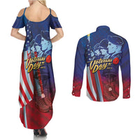 Veterans Day Military Never Forget Forever Honor Couples Matching Summer Maxi Dress and Long Sleeve Button Shirt - Wonder Print Shop