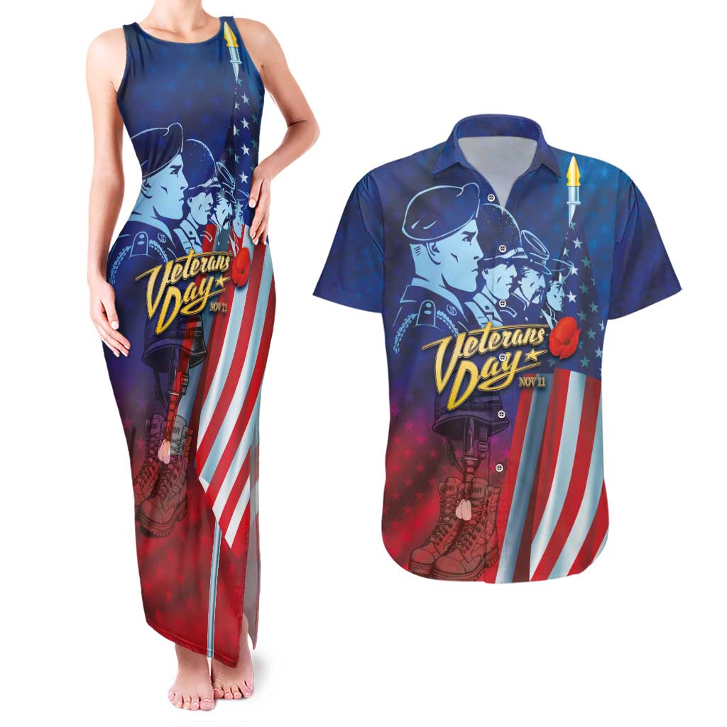 Veterans Day Military Never Forget Forever Honor Couples Matching Tank Maxi Dress and Hawaiian Shirt - Wonder Print Shop