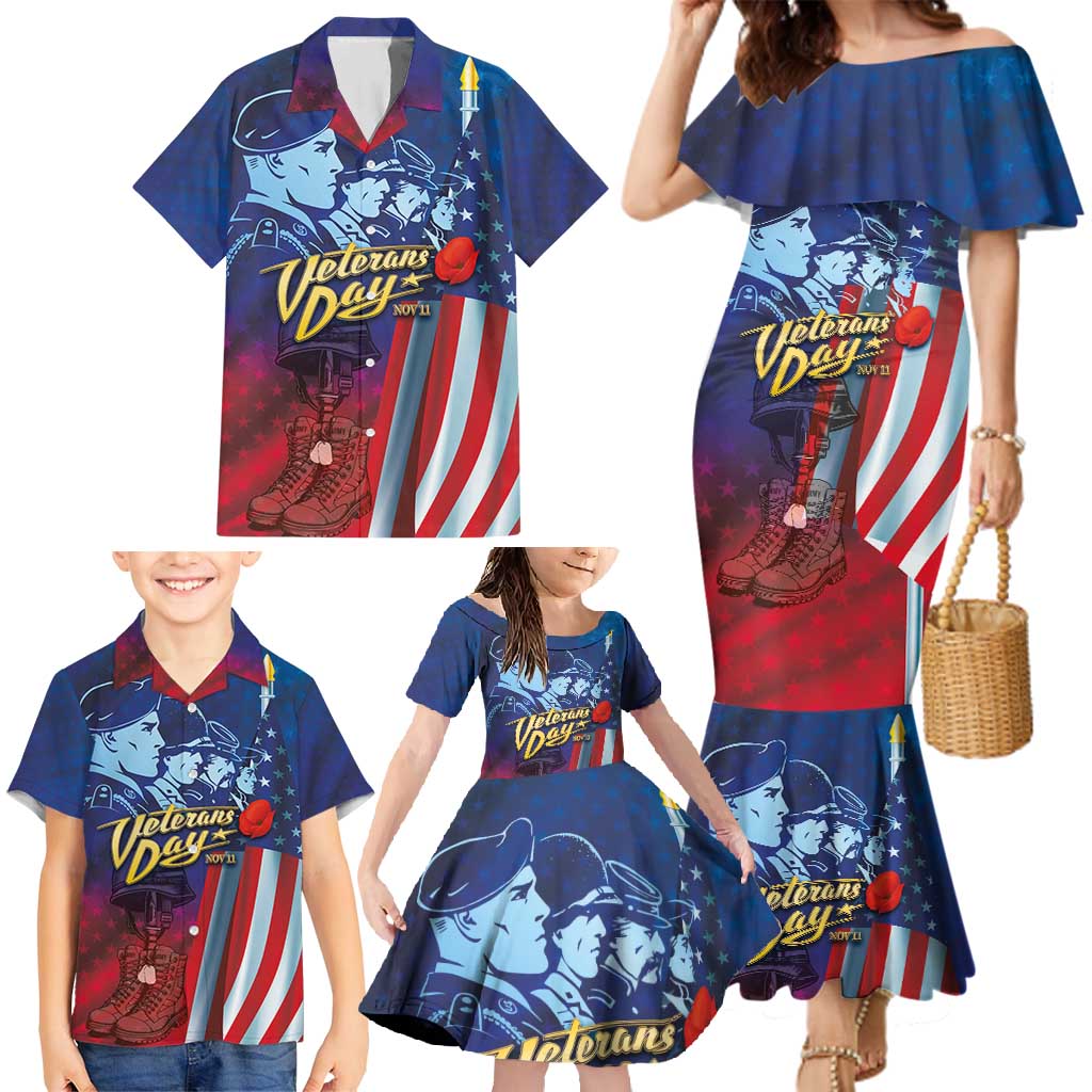 Veterans Day Military Never Forget Forever Honor Family Matching Mermaid Dress and Hawaiian Shirt - Wonder Print Shop