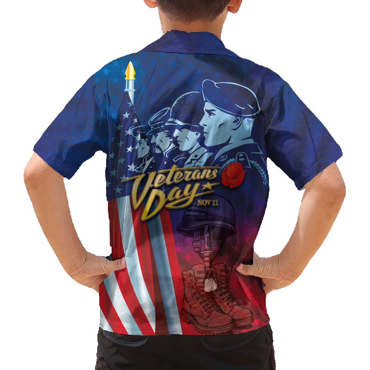 Veterans Day Military Never Forget Forever Honor Family Matching Off The Shoulder Long Sleeve Dress and Hawaiian Shirt - Wonder Print Shop