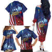 Veterans Day Military Never Forget Forever Honor Family Matching Off The Shoulder Long Sleeve Dress and Hawaiian Shirt - Wonder Print Shop