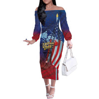 Veterans Day Military Never Forget Forever Honor Family Matching Off The Shoulder Long Sleeve Dress and Hawaiian Shirt - Wonder Print Shop