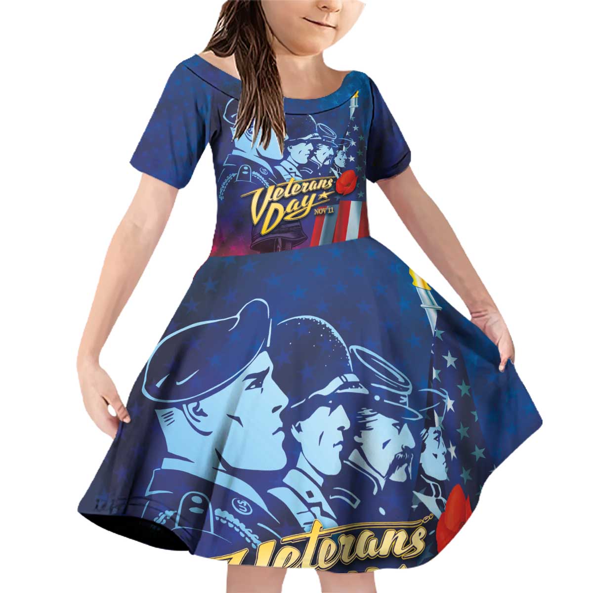 Veterans Day Military Never Forget Forever Honor Family Matching Off Shoulder Short Dress and Hawaiian Shirt - Wonder Print Shop