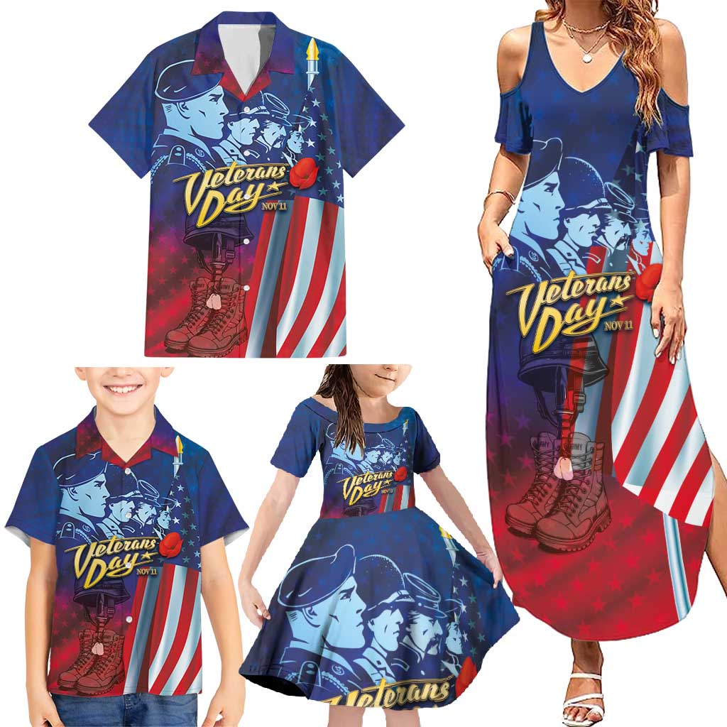 Veterans Day Military Never Forget Forever Honor Family Matching Summer Maxi Dress and Hawaiian Shirt - Wonder Print Shop