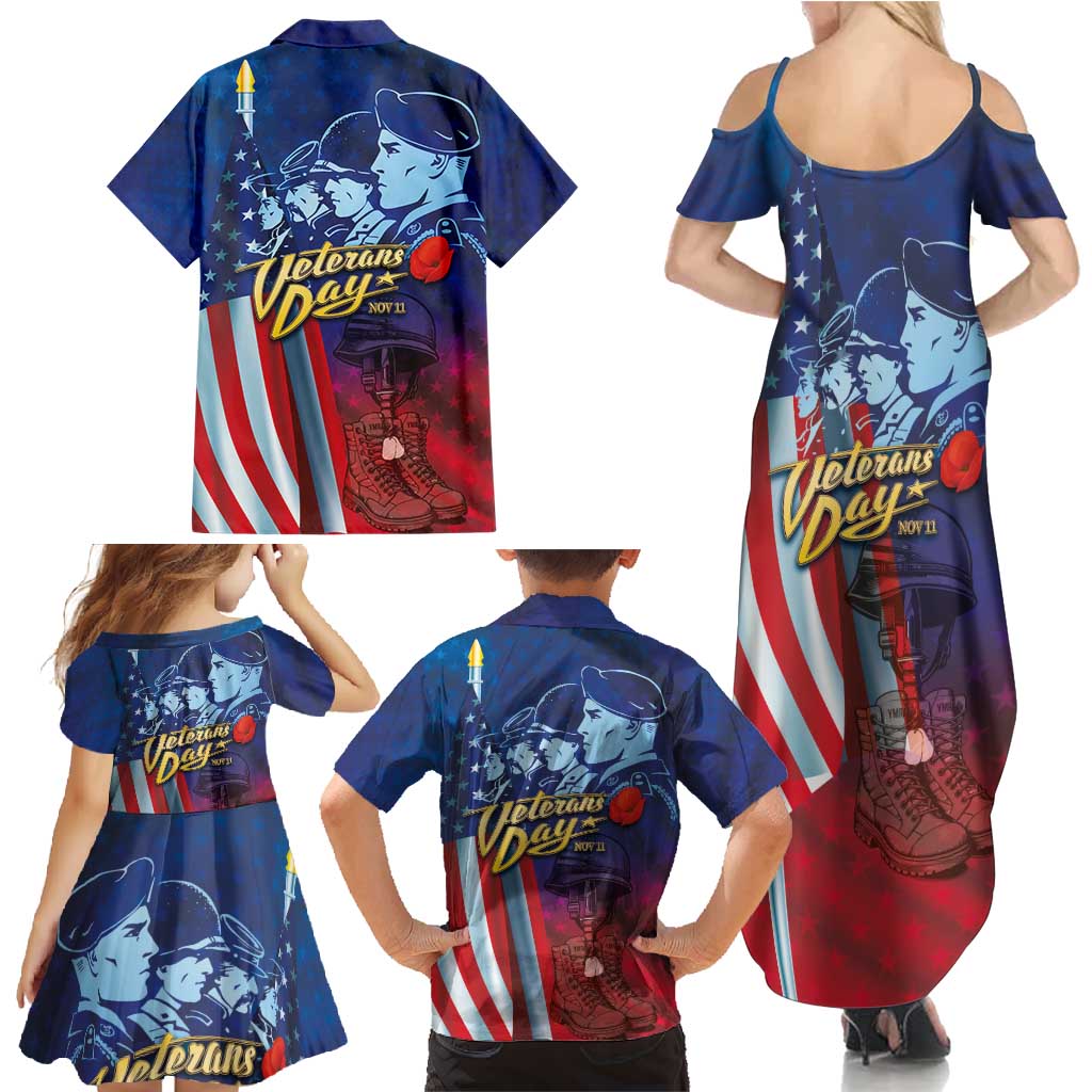 Veterans Day Military Never Forget Forever Honor Family Matching Summer Maxi Dress and Hawaiian Shirt - Wonder Print Shop
