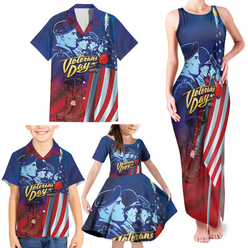 Veterans Day Military Never Forget Forever Honor Family Matching Tank Maxi Dress and Hawaiian Shirt - Wonder Print Shop