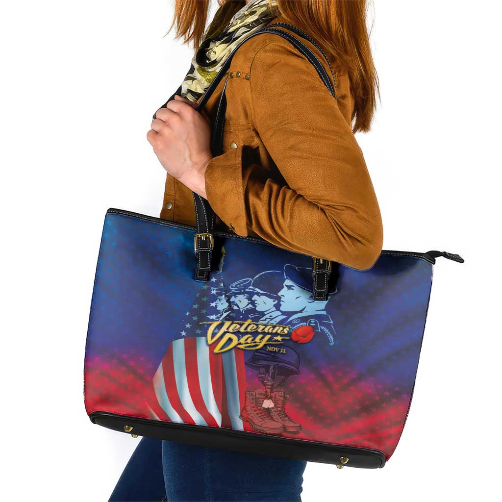 Veterans Day Military Never Forget Forever Honor Leather Tote Bag - Wonder Print Shop