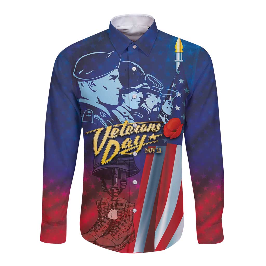 Veterans Day Military Never Forget Forever Honor Long Sleeve Button Shirt - Wonder Print Shop