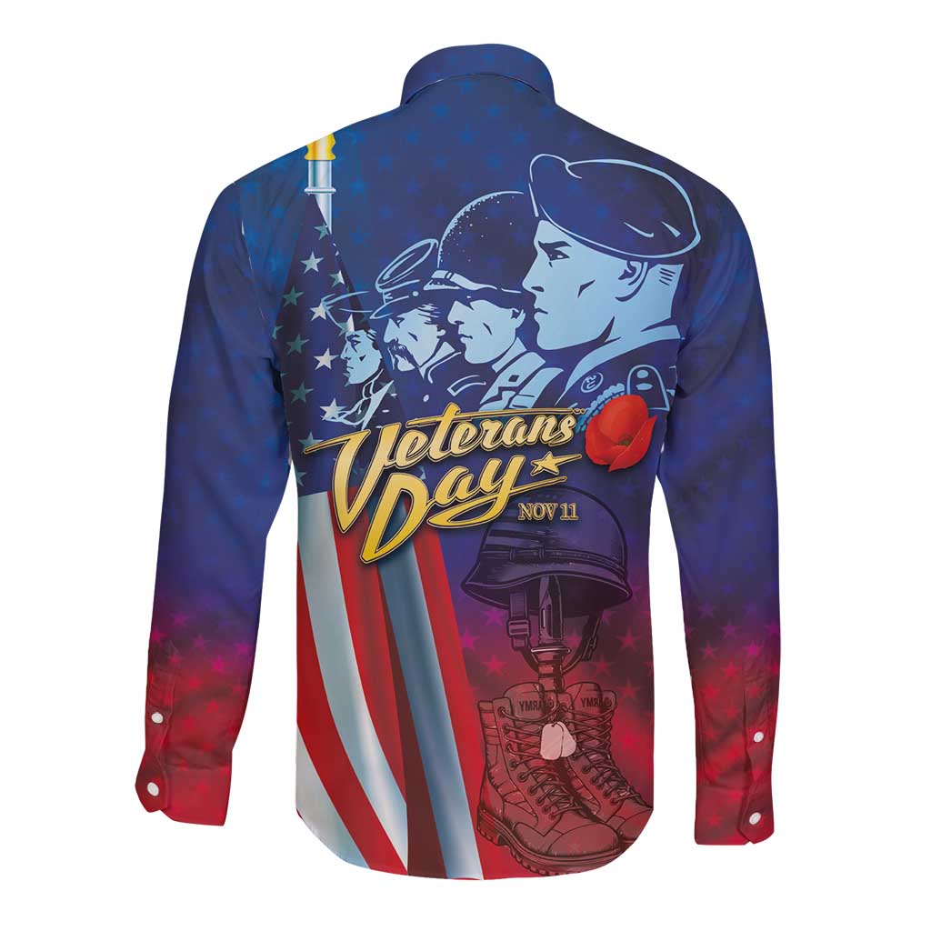 Veterans Day Military Never Forget Forever Honor Long Sleeve Button Shirt - Wonder Print Shop