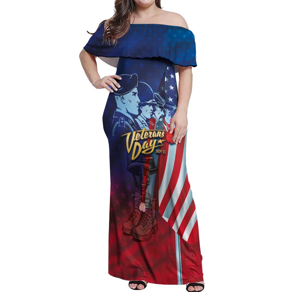 Veterans Day Military Never Forget Forever Honor Off Shoulder Maxi Dress - Wonder Print Shop
