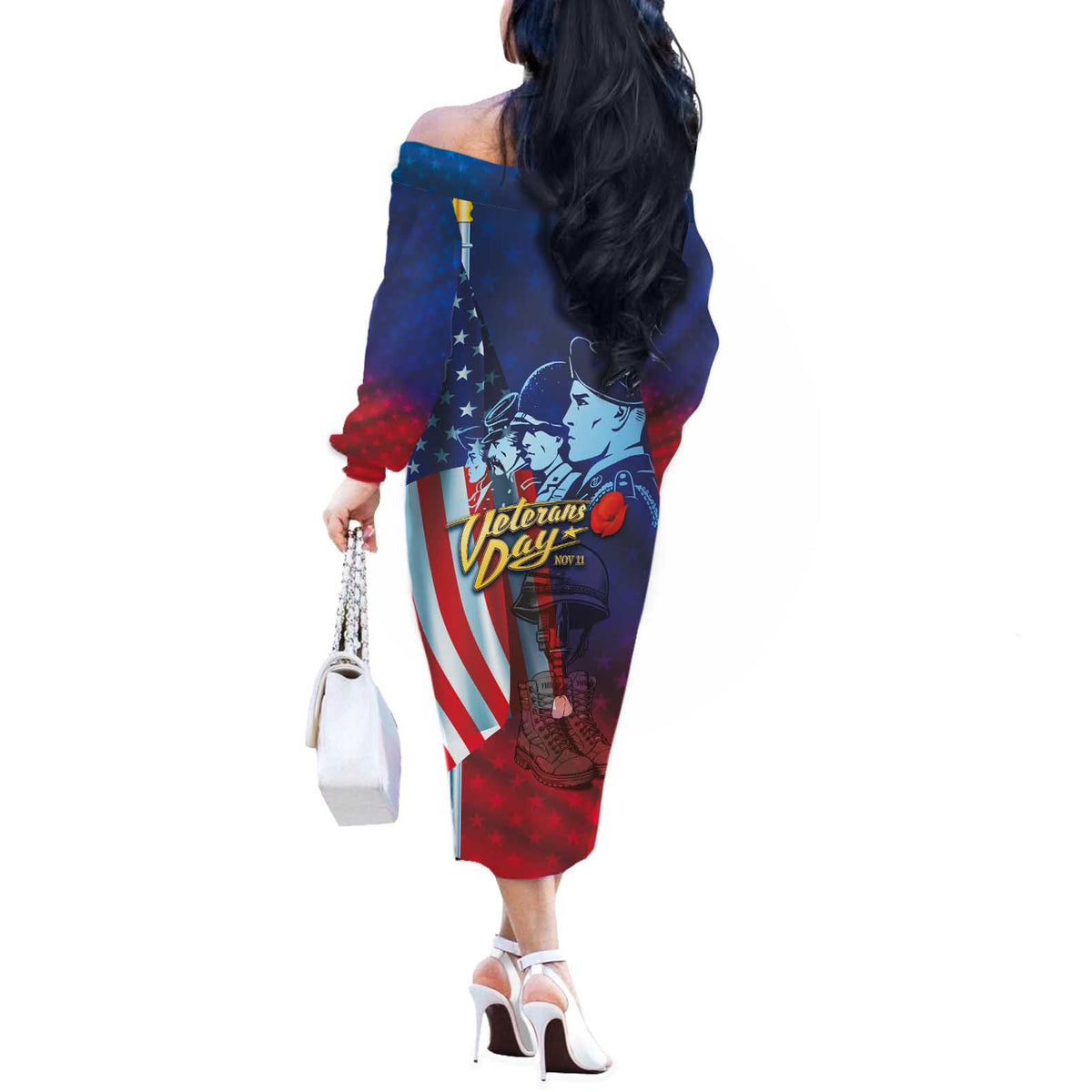 Veterans Day Military Never Forget Forever Honor Off The Shoulder Long Sleeve Dress - Wonder Print Shop