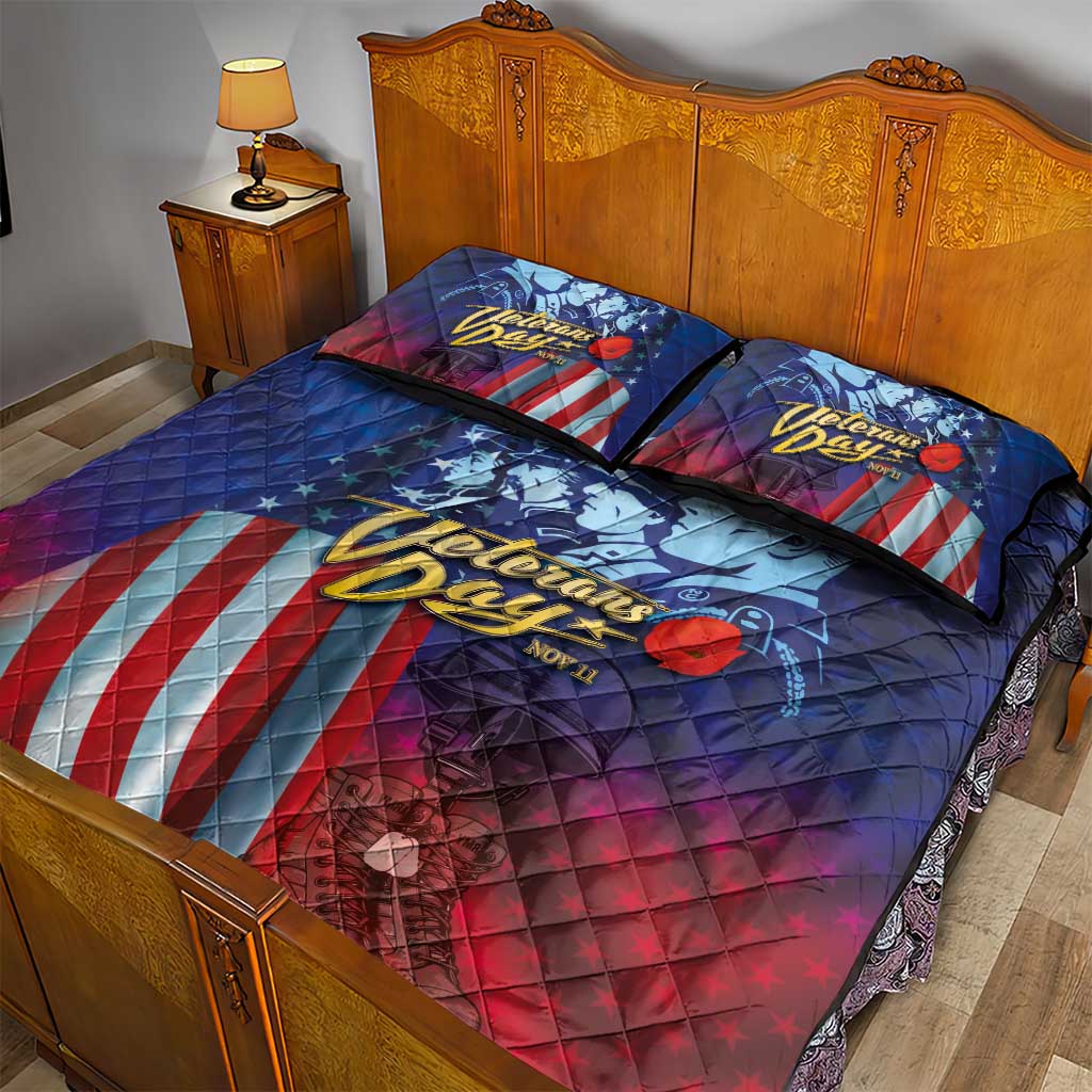 Veterans Day Military Never Forget Forever Honor Quilt Bed Set - Wonder Print Shop