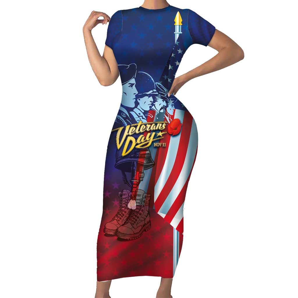 Veterans Day Military Never Forget Forever Honor Short Sleeve Bodycon Dress - Wonder Print Shop
