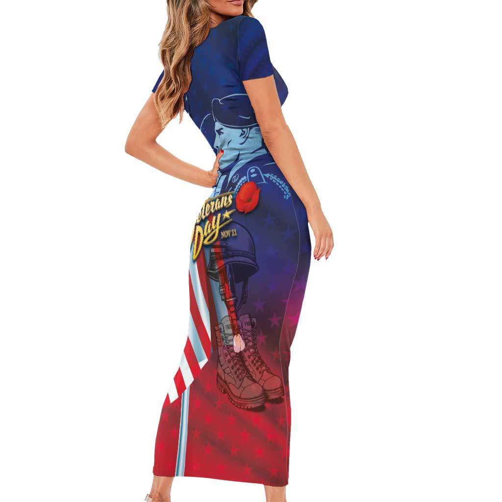 Veterans Day Military Never Forget Forever Honor Short Sleeve Bodycon Dress - Wonder Print Shop