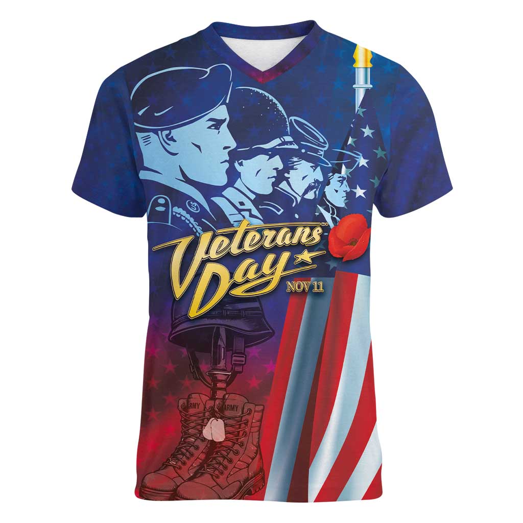 Veterans Day Military Never Forget Forever Honor Women V-Neck T-Shirt - Wonder Print Shop