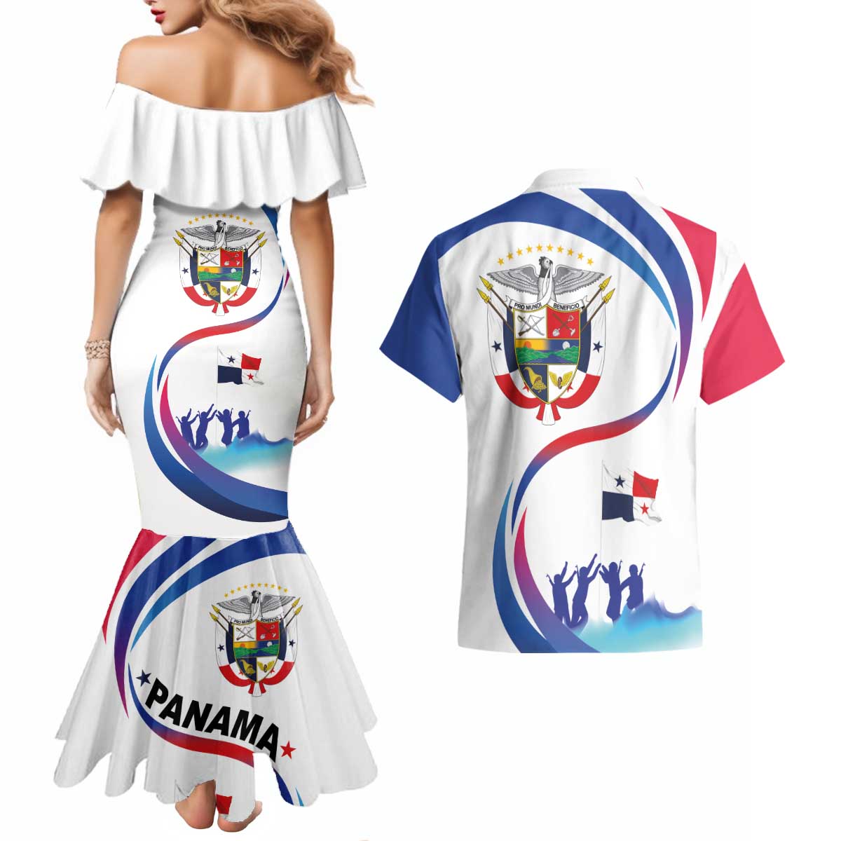 Panama Independence Day Couples Matching Mermaid Dress and Hawaiian Shirt Coat of Arms and Freedom - Wonder Print Shop