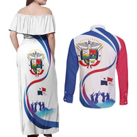 Panama Independence Day Couples Matching Off Shoulder Maxi Dress and Long Sleeve Button Shirt Coat of Arms and Freedom - Wonder Print Shop