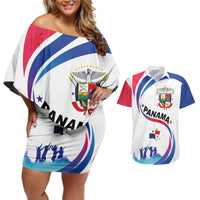 Panama Independence Day Couples Matching Off Shoulder Short Dress and Hawaiian Shirt Coat of Arms and Freedom - Wonder Print Shop