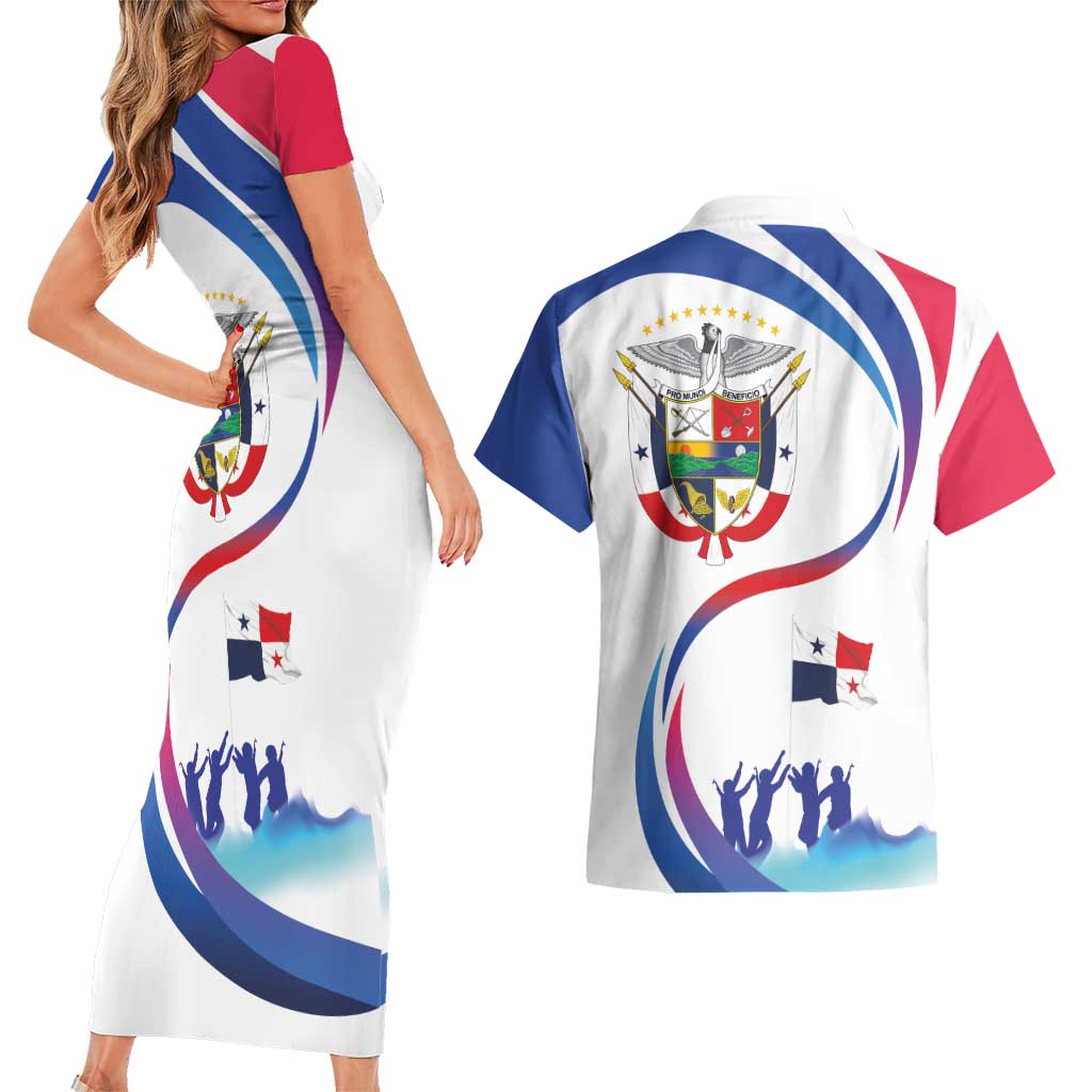 Panama Independence Day Couples Matching Short Sleeve Bodycon Dress and Hawaiian Shirt Coat of Arms and Freedom - Wonder Print Shop