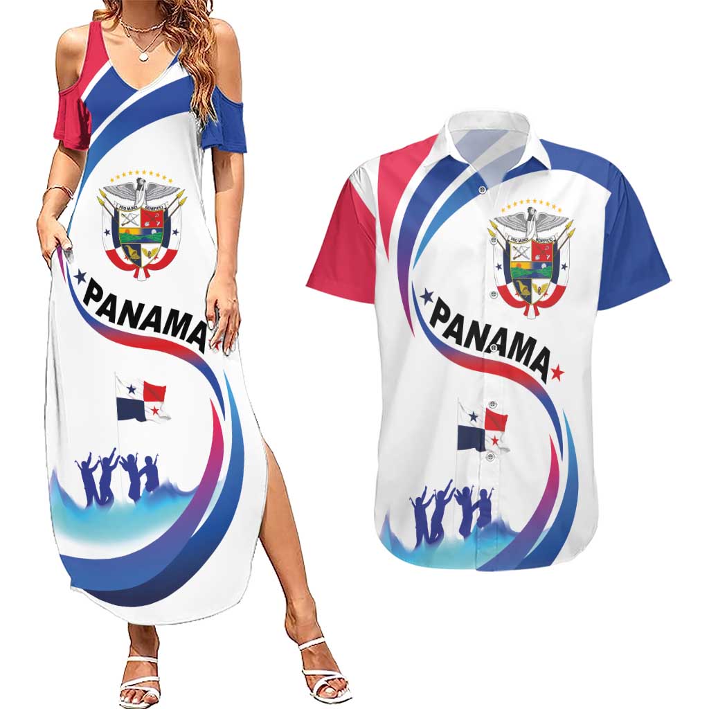 Panama Independence Day Couples Matching Summer Maxi Dress and Hawaiian Shirt Coat of Arms and Freedom - Wonder Print Shop