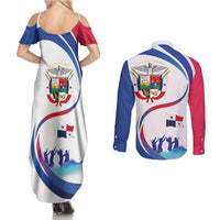 Panama Independence Day Couples Matching Summer Maxi Dress and Long Sleeve Button Shirt Coat of Arms and Freedom - Wonder Print Shop