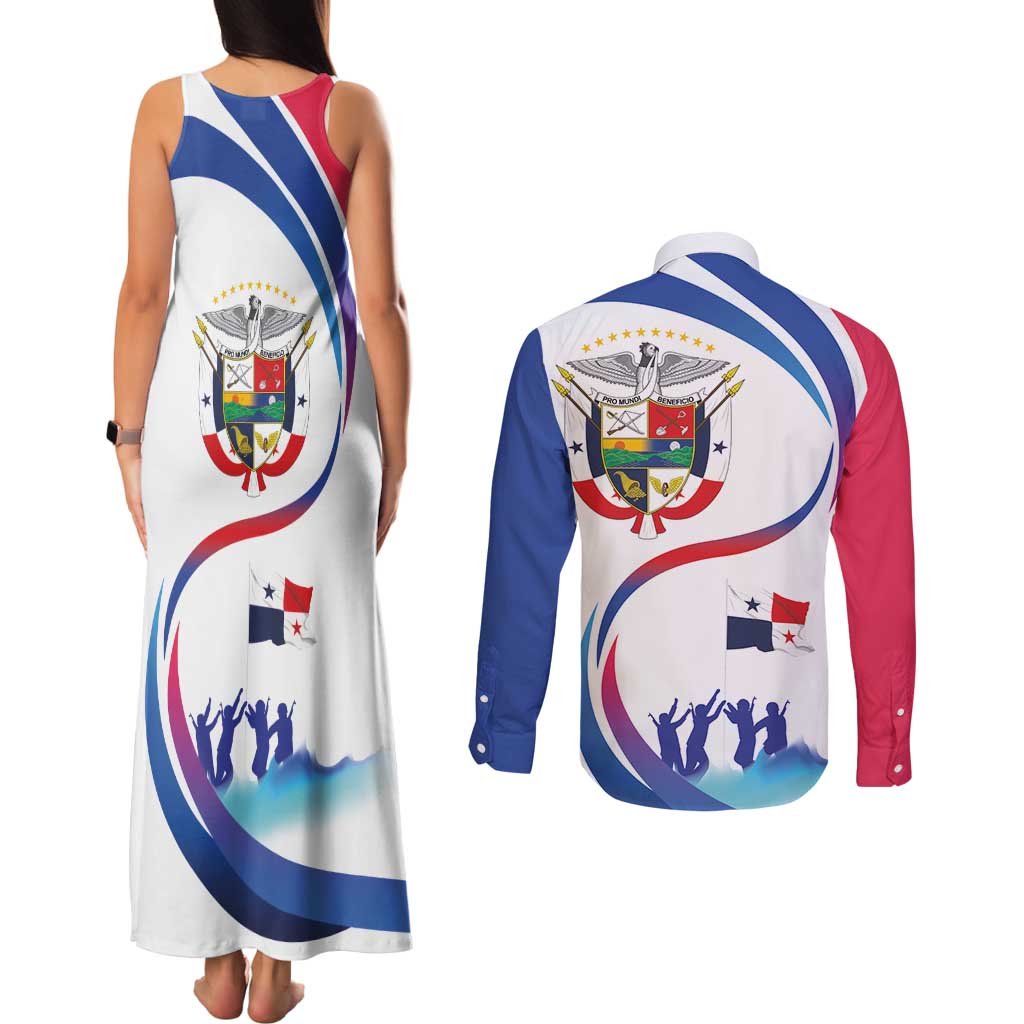 Panama Independence Day Couples Matching Tank Maxi Dress and Long Sleeve Button Shirt Coat of Arms and Freedom - Wonder Print Shop