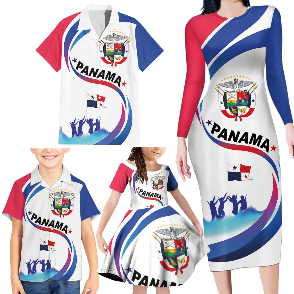 Panama Independence Day Family Matching Long Sleeve Bodycon Dress and Hawaiian Shirt Coat of Arms and Freedom - Wonder Print Shop