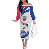 Panama Independence Day Family Matching Off The Shoulder Long Sleeve Dress and Hawaiian Shirt Coat of Arms and Freedom - Wonder Print Shop