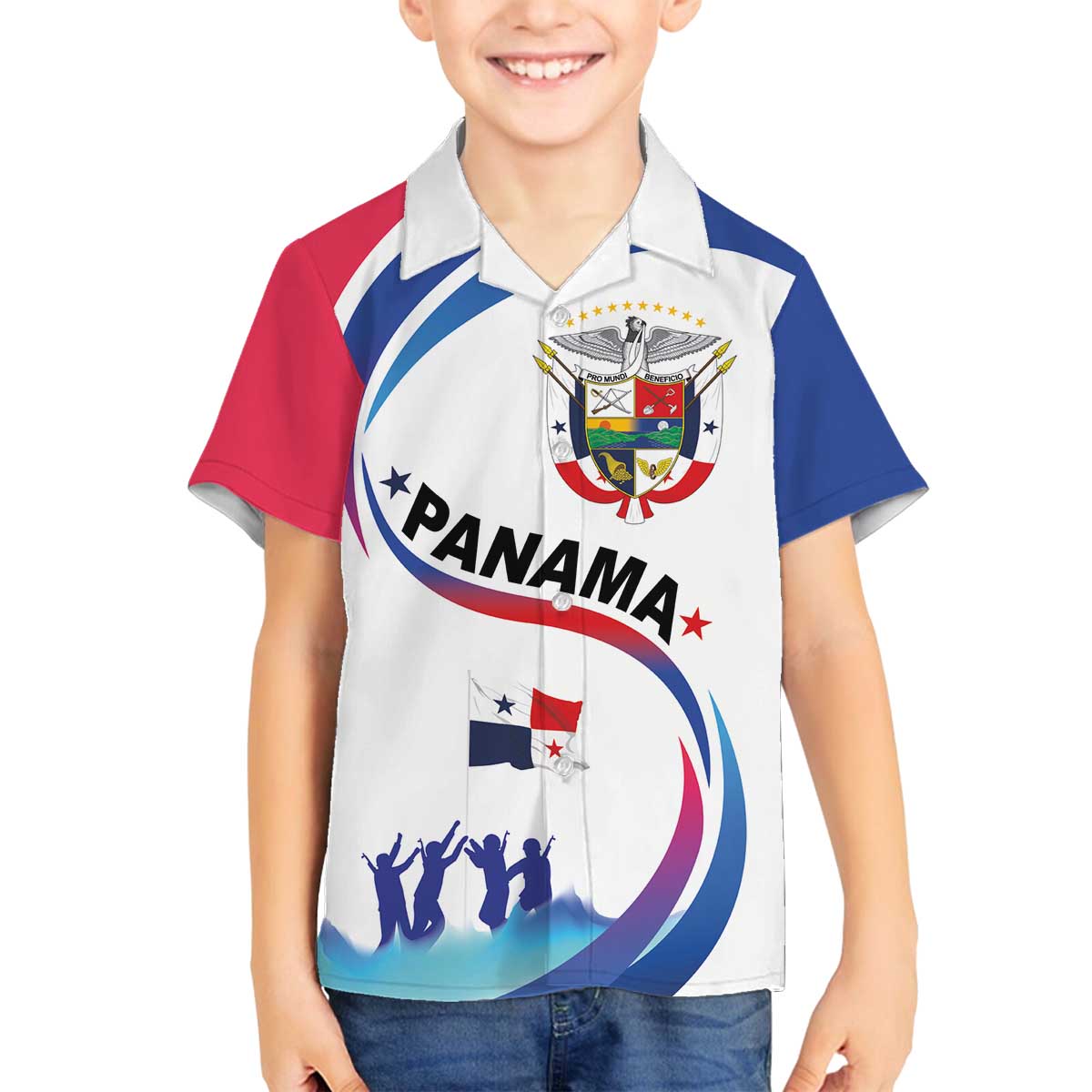 Panama Independence Day Family Matching Off The Shoulder Long Sleeve Dress and Hawaiian Shirt Coat of Arms and Freedom - Wonder Print Shop