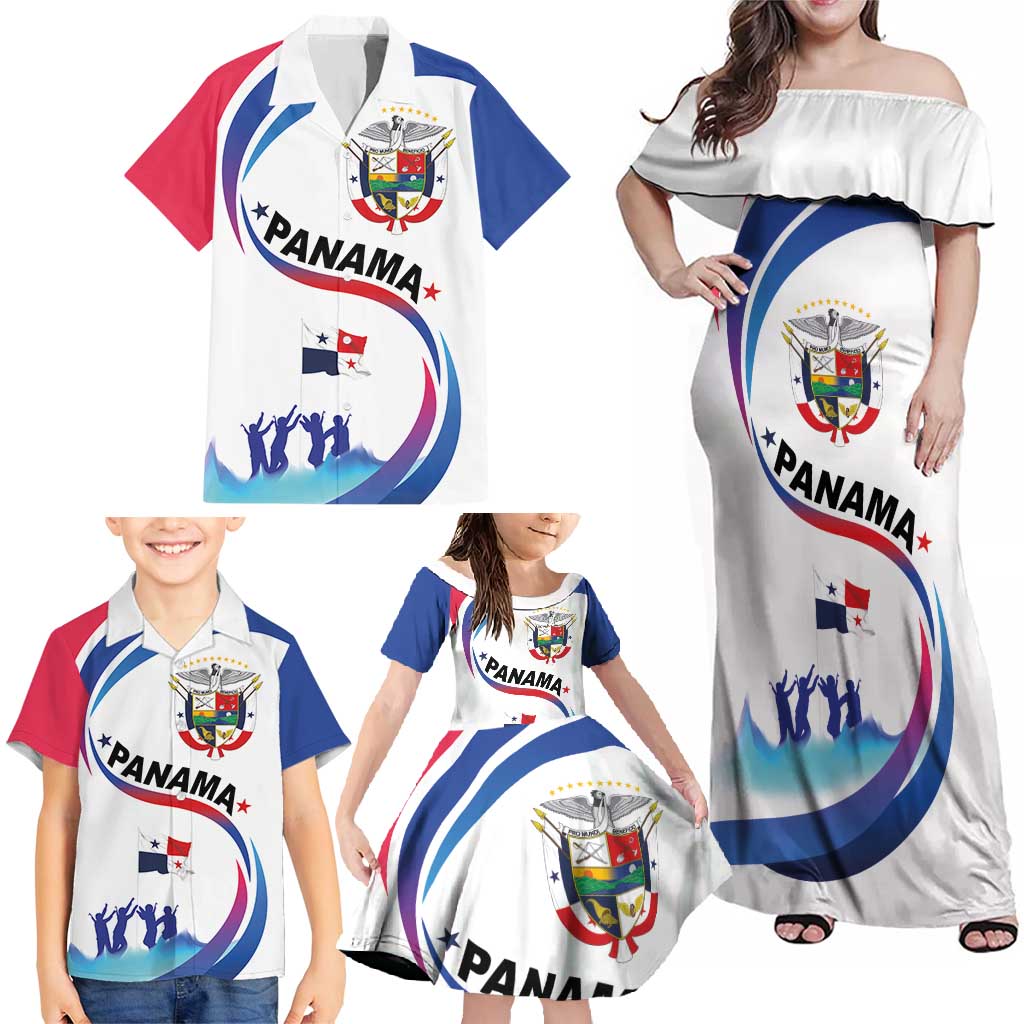 Panama Independence Day Family Matching Off Shoulder Maxi Dress and Hawaiian Shirt Coat of Arms and Freedom - Wonder Print Shop