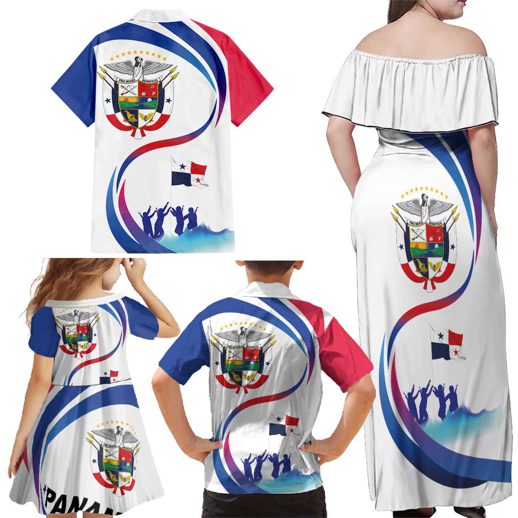 Panama Independence Day Family Matching Off Shoulder Maxi Dress and Hawaiian Shirt Coat of Arms and Freedom - Wonder Print Shop