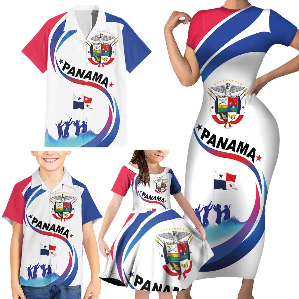 Panama Independence Day Family Matching Short Sleeve Bodycon Dress and Hawaiian Shirt Coat of Arms and Freedom - Wonder Print Shop