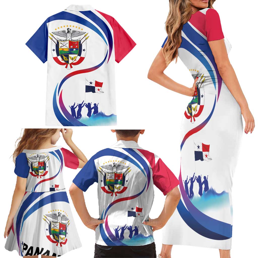 Panama Independence Day Family Matching Short Sleeve Bodycon Dress and Hawaiian Shirt Coat of Arms and Freedom - Wonder Print Shop