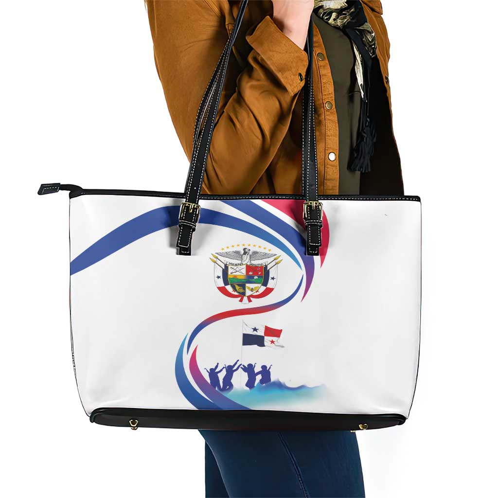 Panama Independence Day Leather Tote Bag Coat of Arms and Freedom - Wonder Print Shop