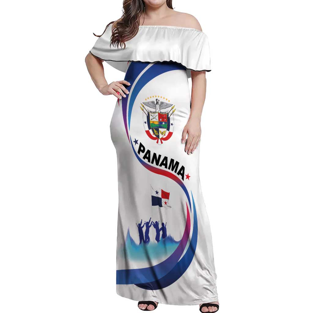 Panama Independence Day Off Shoulder Maxi Dress Coat of Arms and Freedom - Wonder Print Shop