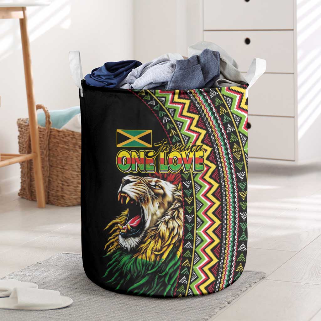 Jamaican Reggae-One Love Laundry Basket Tribal African Pattern and Roaring Lion - Wonder Print Shop