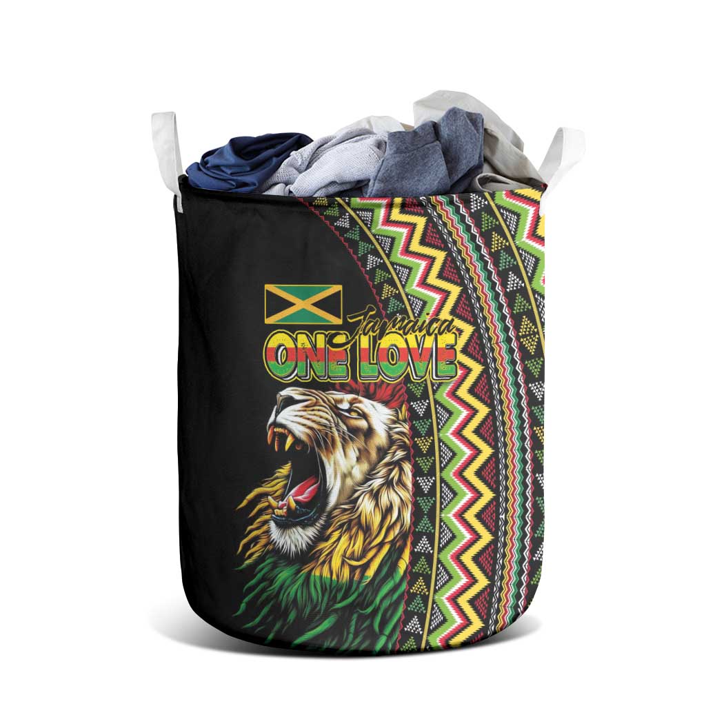 Jamaican Reggae-One Love Laundry Basket Tribal African Pattern and Roaring Lion - Wonder Print Shop