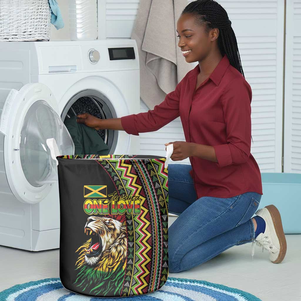 Jamaican Reggae-One Love Laundry Basket Tribal African Pattern and Roaring Lion - Wonder Print Shop