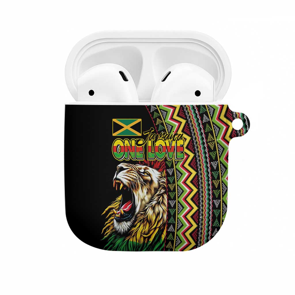 Jamaican Reggae-One Love AirPods Case Tribal African Pattern and Roaring Lion - Wonder Print Shop
