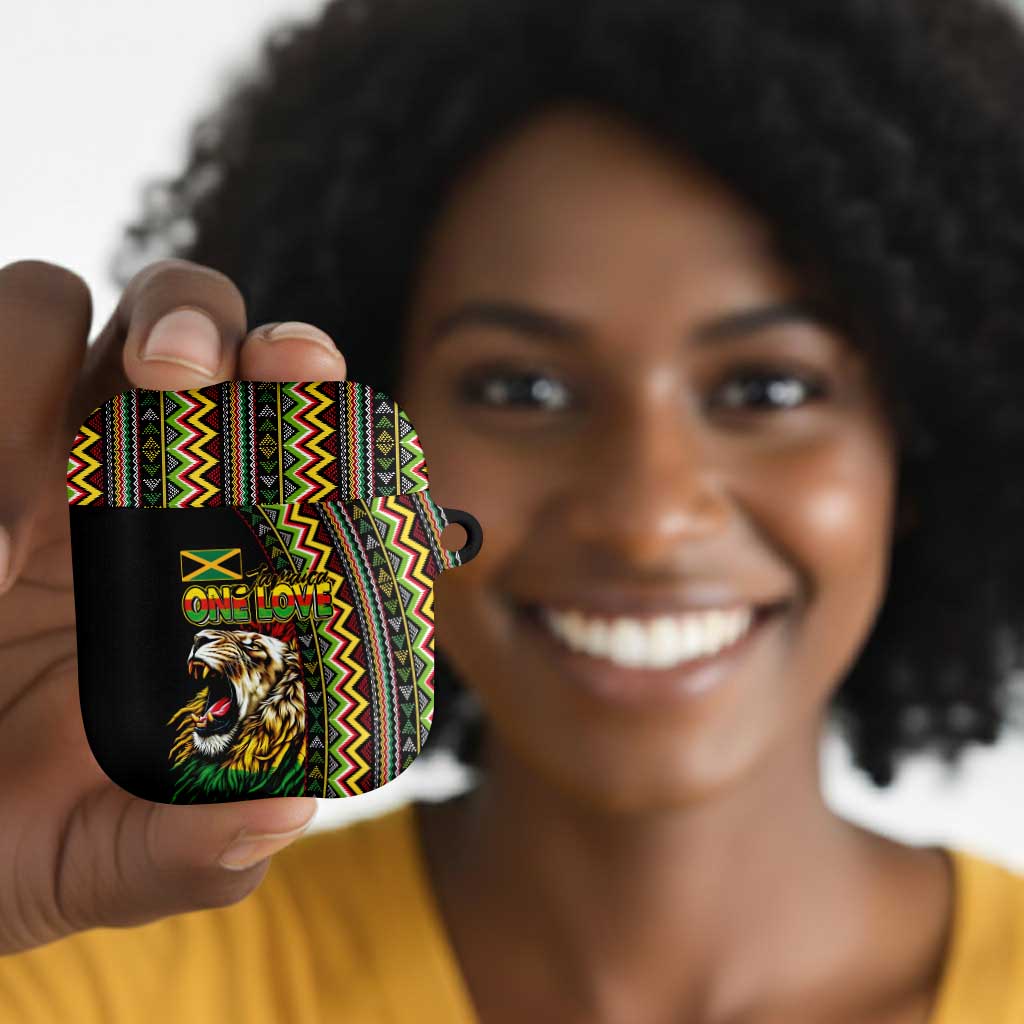 Jamaican Reggae-One Love AirPods Case Tribal African Pattern and Roaring Lion - Wonder Print Shop