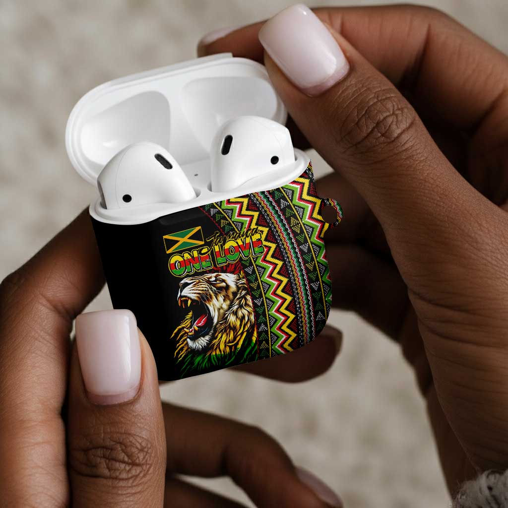Jamaican Reggae-One Love AirPods Case Tribal African Pattern and Roaring Lion - Wonder Print Shop