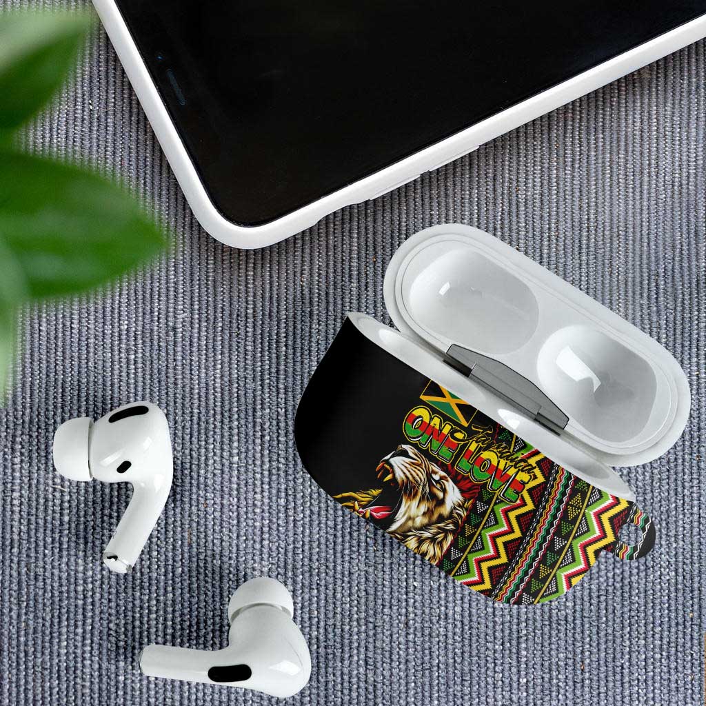 Jamaican Reggae-One Love AirPods Case Tribal African Pattern and Roaring Lion - Wonder Print Shop
