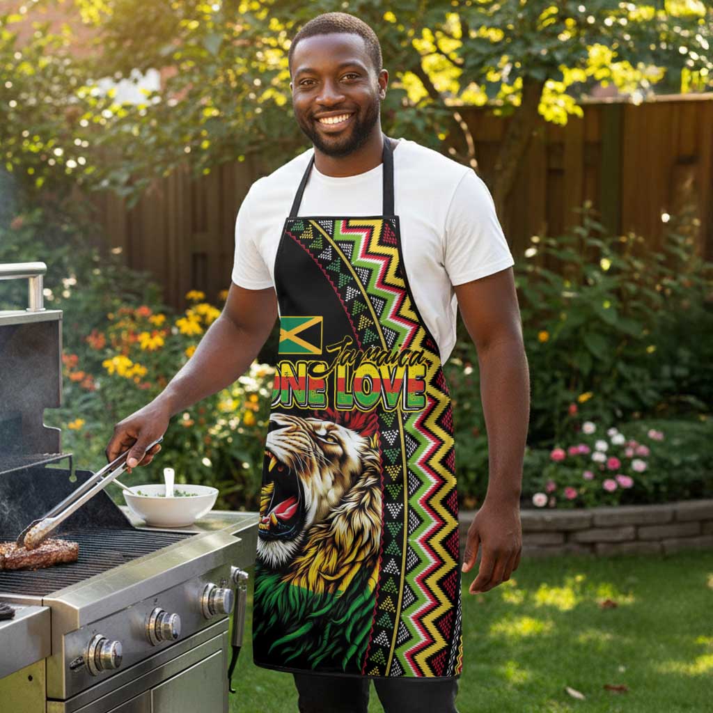 Jamaican Reggae-One Love Apron Tribal African Pattern and Roaring Lion - Wonder Print Shop