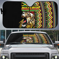 Jamaican Reggae-One Love Auto Sun Shade Tribal African Pattern and Roaring Lion - Wonder Print Shop