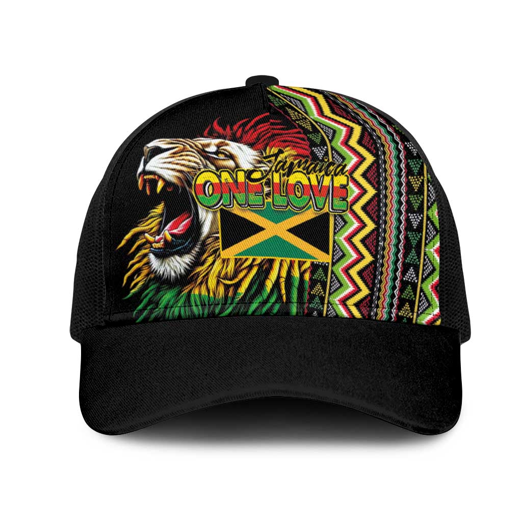 Jamaican Reggae-One Love Baseball Net Cap Tribal African Pattern and Roaring Lion - Wonder Print Shop