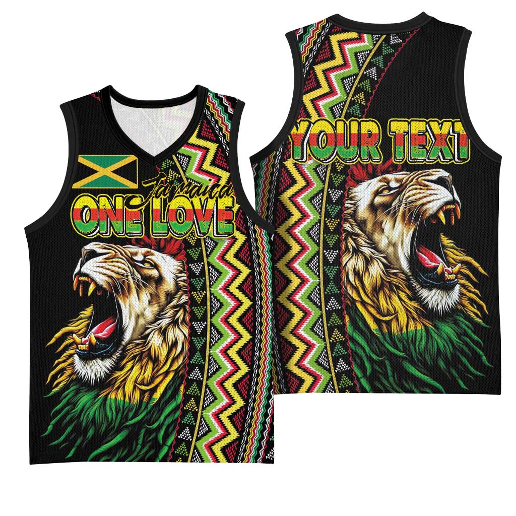 Personalized Jamaican Reggae-One Love Basketball Jersey Tribal African Pattern and Roaring Lion - Wonder Print Shop